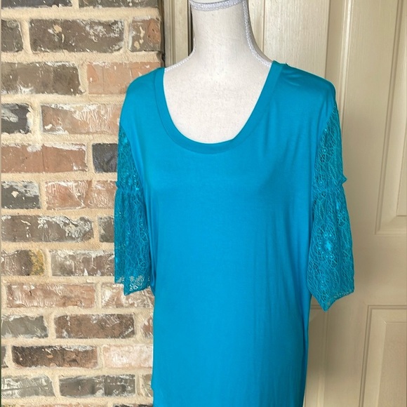 NWT Life Style Woman Turquoise Blue Lace Bell Sleeve Top Size 1X - Picture 15 of 15